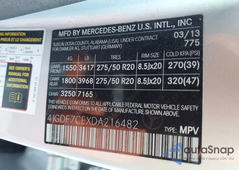 2013 Mercedes-Benz Gl 450 4Matic z USA, uszkodzony, nr VIN 4JGDF7CEXDA216482